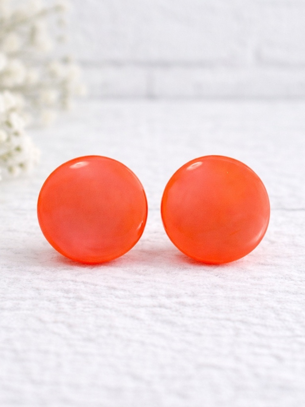 Vintage Orange Lucite Round Clip-On Earrings -Retro 60’s Moonglow